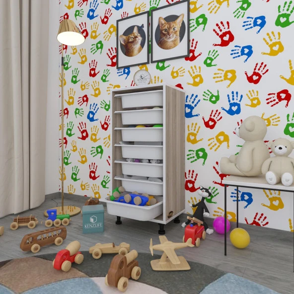 Kenzlife sepetli mutfak dolabı ruberu crd 098x45x30 banyo oyuncak çamaşır beyaz 7 li sepet ürün görseli 1