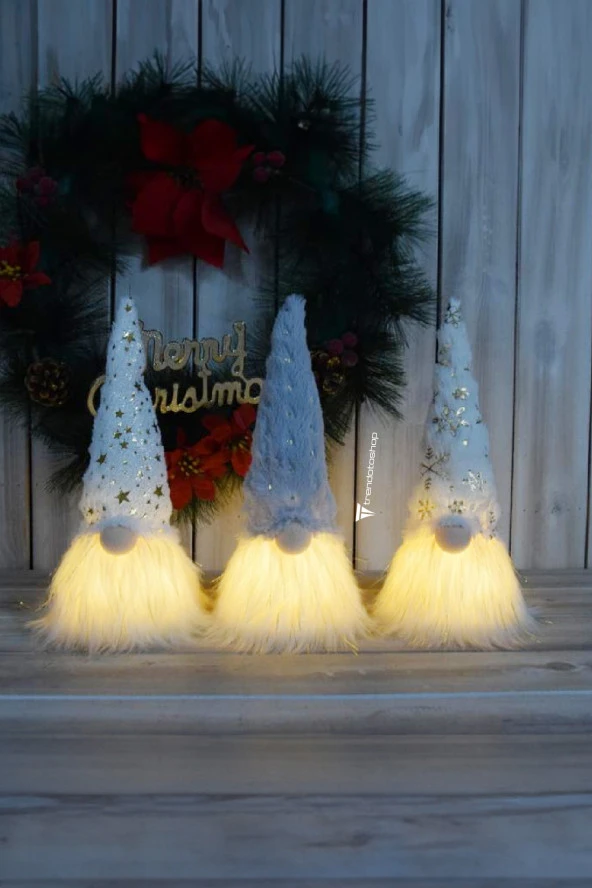 64363  Noel Dekorasyon Gnome LEDli 25 cm Yüksek, Noel Bab Gnome, Çocuklar için Gnome Hediyeleri 3lü Paket ürün görseli 1