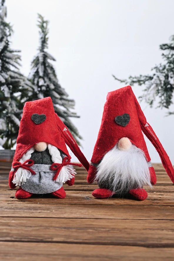 64364  Gnome Noel Süsü 2’li Set, Noel Baba Gnome Dekorasyon Seti ürün görseli 1
