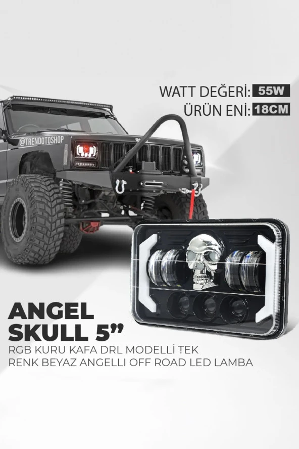 41540  5" RGB Kuru Kafa Angel Skull Off Road Led Lambası Jeep Wrangler & Cherokee & Ln106 Uyumlu Far ürün görseli 1