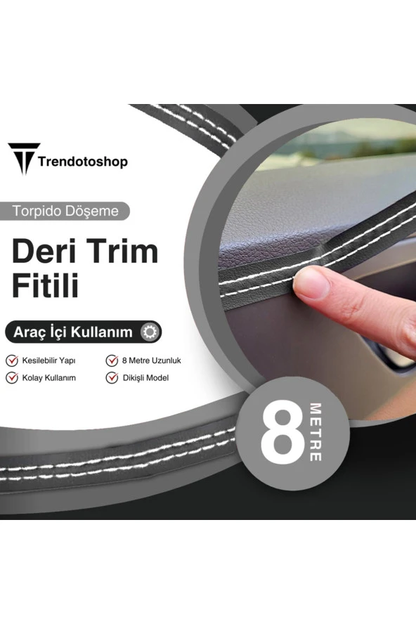 61076  8 Metre Deri Trim Fitili Beyaz Dikişli ürün görseli 1