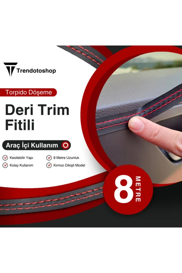 61075  8 Metre Deri Trim Fitili Kırmızı Dikişli ürün görseli 1