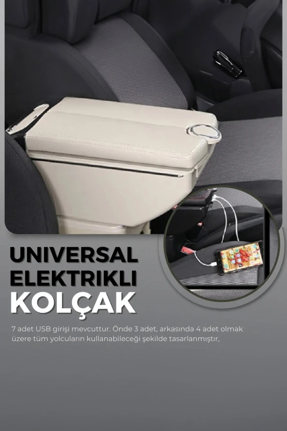 61040  Oto Kolçak Kol Dayama Çift Açılır 7 Usb Girişli Tüm Araçlara Uyumlu Kolçak Bej ürün görseli 1