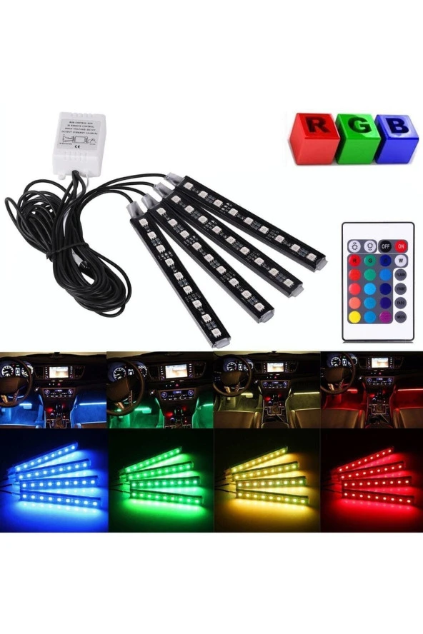 21170  Araç Içi Kumandalı Ayak Altı Rgb Led Ambiyans Işığı 9 Led Uzun ürün görseli 1