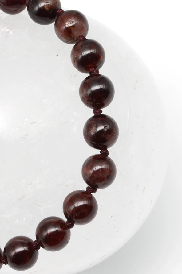 Garnet - Lal Doğal Taş Makrome Örme Bileklik - Resim 2