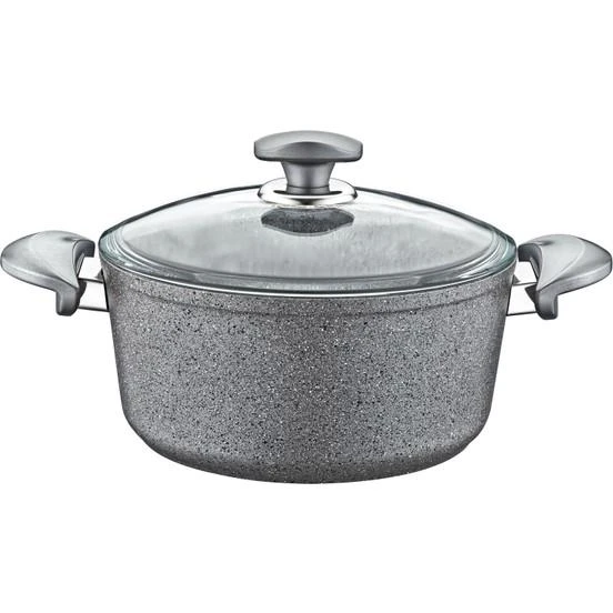 OMS Granit Gri Derin Tencere Cam Kapaklı 3110 24x12 CM ürün görseli 1