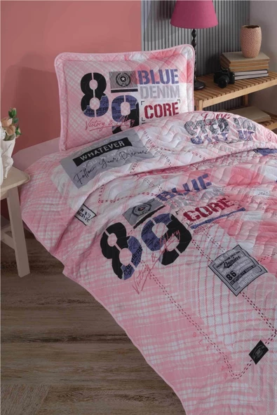 Clasy Tek Kişilik Yatak Örtüsü Seti Denim V1 Pembe ürün görseli 1