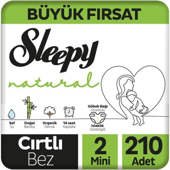 Sleepy Natural 2 Numara Mini 210'lu Bebek Bezi ürün görseli 1