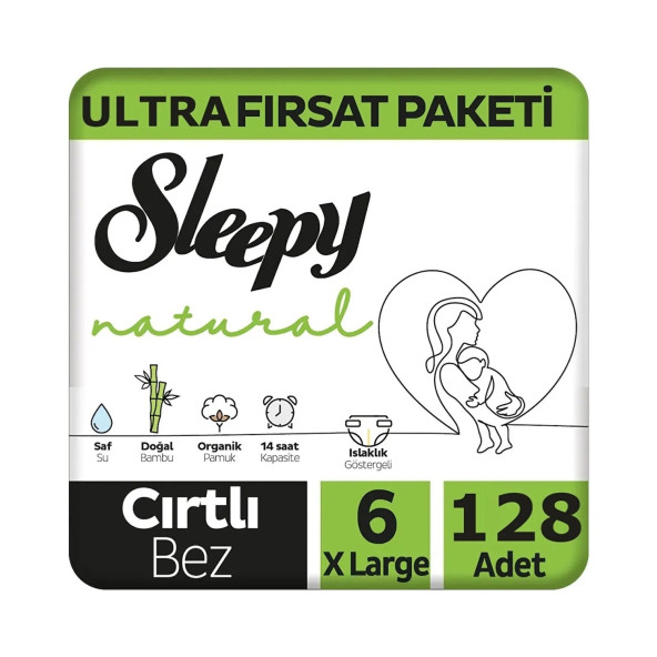 Sleepy Natural 6 Numara XLarge 128'li Bebek Bezi ürün görseli 1
