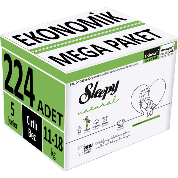 Sleepy Natural 5 Numara Junior 224'lü Bebek Bezi ürün görseli 1