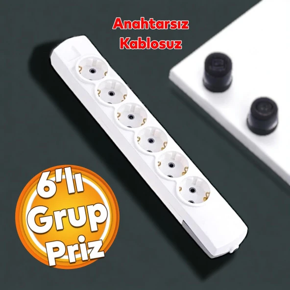 Kablosuz Klemensli 6lı Grup Priz Fiş Priz Topraklı Çoklu Çoğaltıcı Altılı Kablosuz Asmalı ürün görseli 1