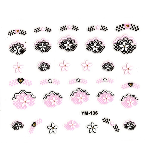 Tırnak Sticker, Tırnak Süsleme, Nail Art (ym-136) - 6X5 cm - Yıldız Kalp Çiçek ürün görseli 1