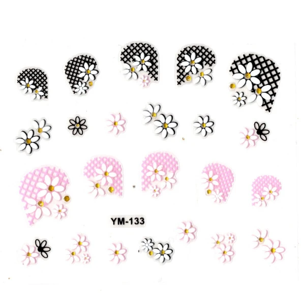 Tırnak Sticker, Tırnak Süsleme, Nail Art (ym-133) - 6X5 cm - Siyah Pembe Papatya ürün görseli 1