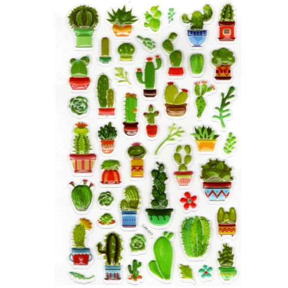 Sticker Kabartmalı Stiker Defter, Planlayıcı Etiket (lxk-017) - 22X14 cm - Şirin Kaktüsler ürün görseli 1