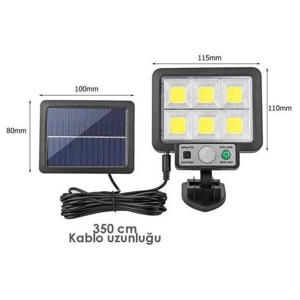 SOLAR PANELLİ HAREKET SENSÖRLÜ ÜÇ MODLU DUVAR LAMBASI - Resim 2