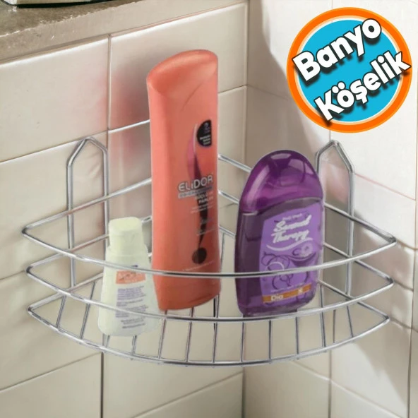 Banyo Duş Rafı Şampuanlık Köşelik Oval Krom Tek Katlı Malzemelik Organizer Düzenleyici Mutfak Eşya Rafı ürün görseli 1