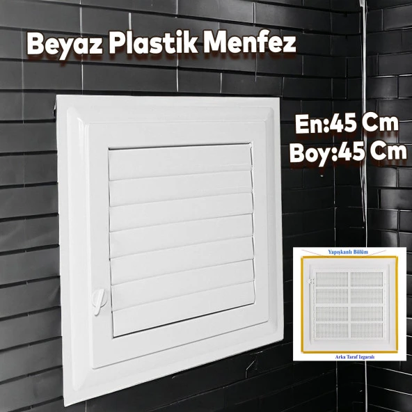 Menfez Banyo Wc Tuvalet Havalandırma Plastik Panjur Beyaz 45x45 CM ürün görseli 1