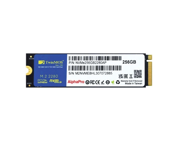 TWINMOS TwinMOS NVMe256GB2280AP, AlphaPro, 256GB, M.2  PCIe NVMe, Gen3, SSD, 3600-3250Mb/s, TLC 3DNAND ürün görseli 1