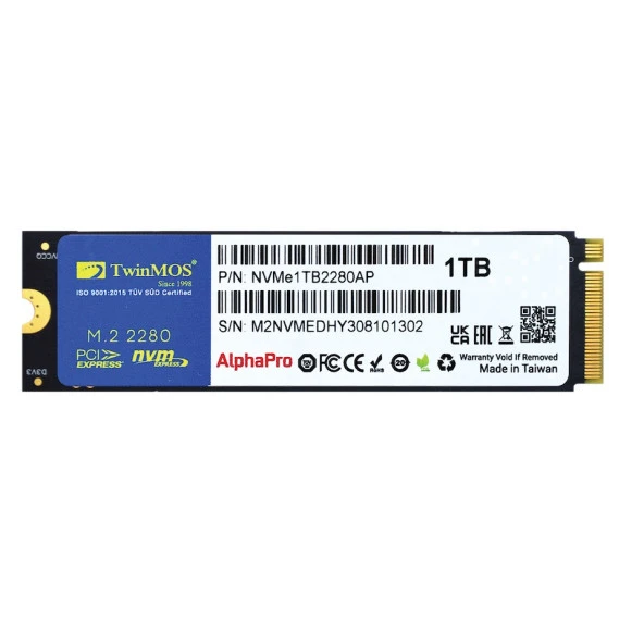 TWINMOS TwinMOS NVMe1TB2280AP, AlphaPro, 1TB, M.2 PCIe  NVMe, Gen3, SSD, 3600-3250Mb/s, TLC 3DNAND ürün görseli 1