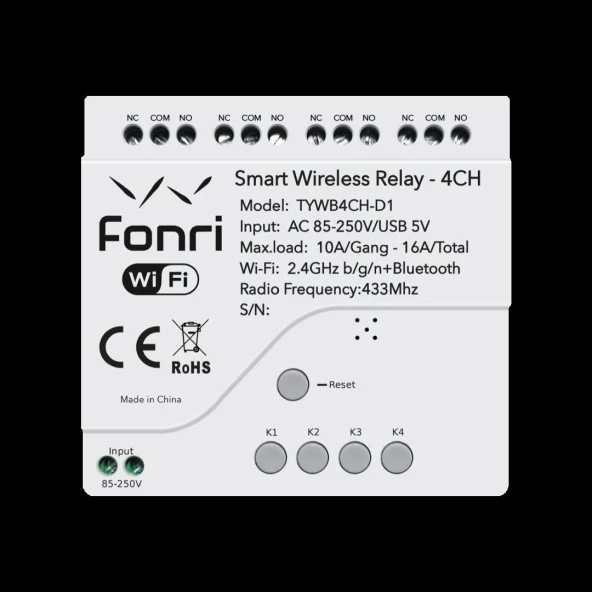 FONRI FONRI WF3-TM4-0201-01 WIFI KABLOSUZ AKILLI KABLOSUZ RÖLE - 4 KANAL ürün görseli 1