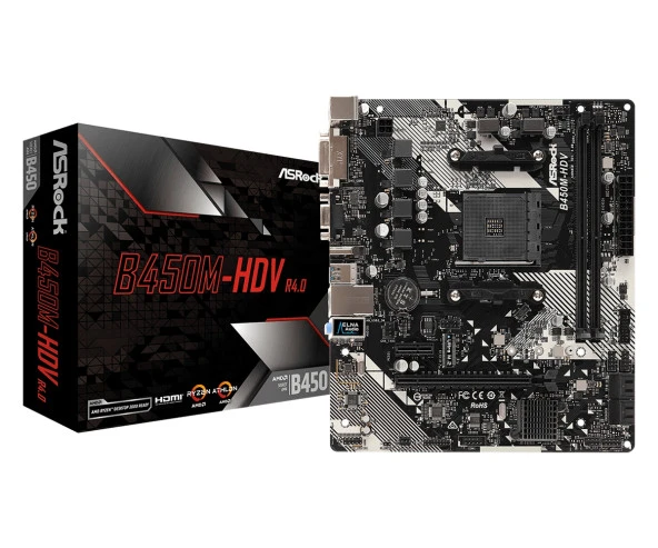 ASROCK B450M-HDV R4 AM4 DDR4 SES GLAN HDMI/DVI/VGA SATA3 USB3.1 MATX ürün görseli 1