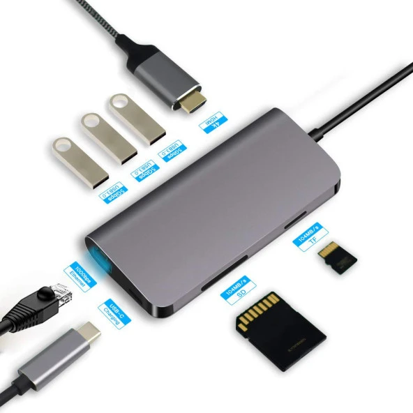 CODEGEN CDG-CNV40 USB3.1 TYPE-C TO 3xUSB3.0/HDMI/USB3.1 TYPE-C/RJ45/SD HUB ürün görseli 1