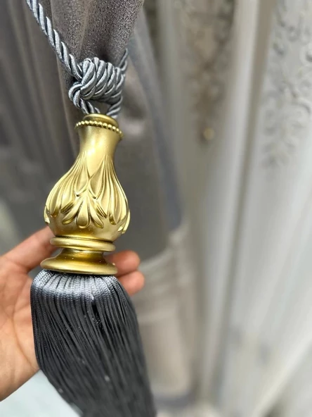 NİVEMESHOME GRİ SAÇAKLI GOLD APARAT TAVAN TOPLAMA BRAÇOL ürün görseli 1
