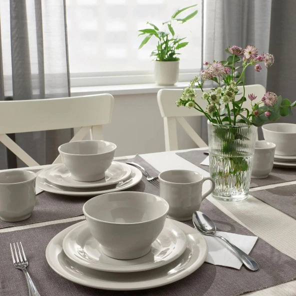 16 Parça SANDSKÄDDA Yemek Takımı 4 Kişilik MeridyenDukkan Toprak Ton Bej Renk Rustik Set-Stoneware ürün görseli 1