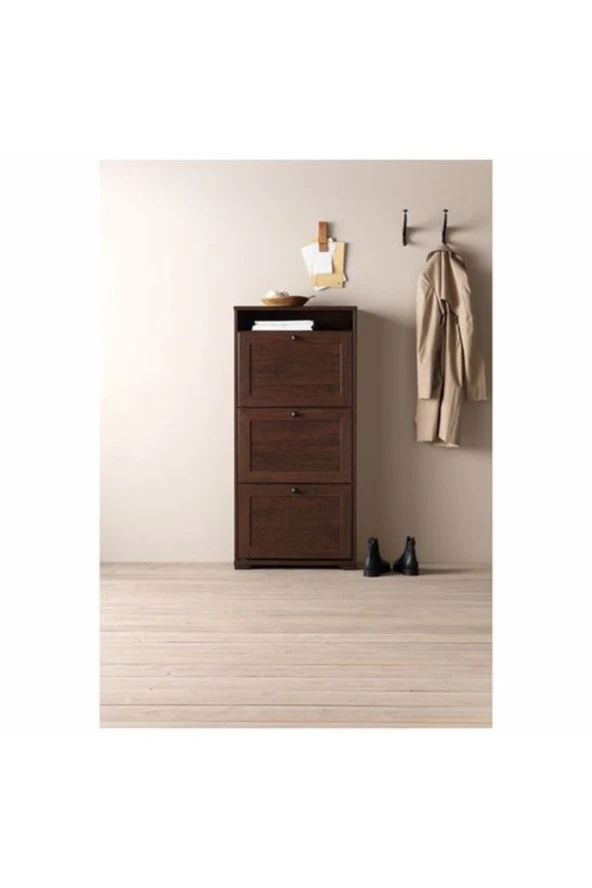 Brusalı Ayakkabı Dolabı MeridyenDukkan Kahverengi Renk 61x130 cm, 3 Bölmeli-Ayakkabılık ürün görseli 1