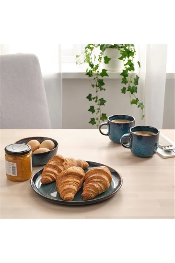 Gladelıg 4 Parça Mavi Renk Servis-Sunum Tabak Seti Stoneware - Resim 3