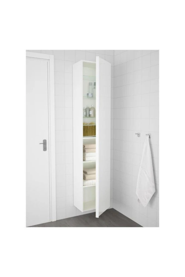 Godmorgon, Yüksek Banyo Dolabı, 40x32x192 Cm, Parlak Cila Beyaz ürün görseli 1