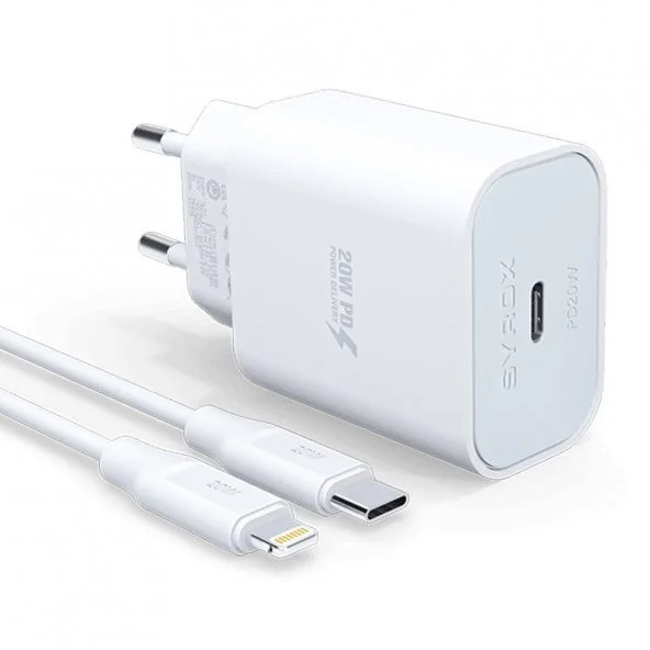 Umut Bilişim Teknolojileri - Syrox PD20L PD20W 3A Type-C to Lightning Kablolu Şarj Aleti Set Halinde Adaptör + Kablo ürün görseli 1