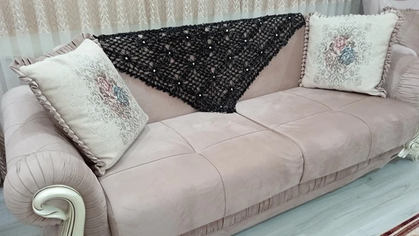 Mandaş Tığ işi El Örgü Koltuk Şalı 100*100 Siyah ürün görseli 1