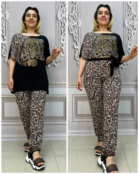 Pijaması Leopar Crystal Taşlı Eşofman Takımı - SİYAH ürün görseli 1