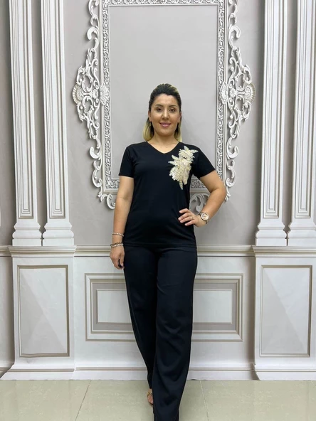 Vizon Pullu Tshirt - SİYAH ürün görseli 1