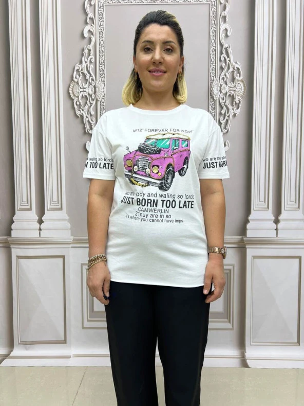 Araba Tshirt - BEYAZ - Resim 5
