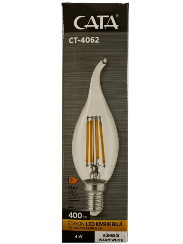 Cata CT-4062 4W 3000K (Günışığı) E14 Duylu Led Kıvrık Buji ürün görseli 1