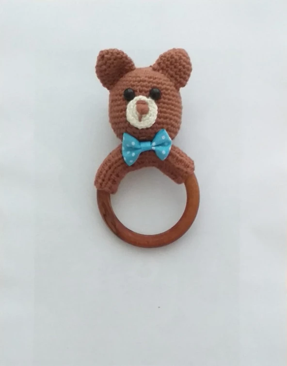 Papyonlu Ayıcık Çıngırak Diş Kaşıyıcı Amigurumi Organik Oyuncak ürün görseli 1