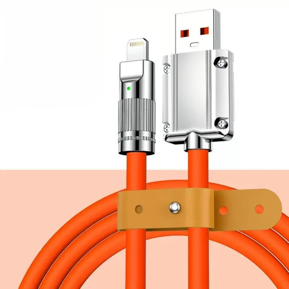 Valkyrie 120W-A 6A Ios Apple Lightning Sıvı Silikon Data Hızlı Şarj Kablosu - Bakır Döşeme - Katlanmaz Kırılmaz Dayanıklı Kablo Turuncu ürün görseli 1