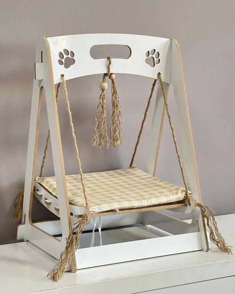 Ahşap XXL Büyük Kedi Salıncagı Kedi Yatagı Kedi Evi Minder Dahil 8 Mm Mdf ürün görseli 1