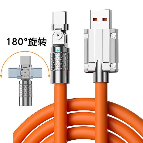 Valkyrie 6A Type-C Bakır Döşemeli Sıvı Silikon USB Data Hızlı Şarj Kablosu - 180 Derece - katlanmaz Kırılmaz Uzun Ömürlü - 1 metre ürün görseli 1