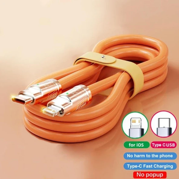 Valkyrie 6A TTA-1 Type-C to Apple Ios Lightning Sıvı Silikon Data Hızlı Şarj Kablosu - Bakır Döşeme  - 1.5 Metre - Katlanmaz Kırılmaz Turuncu ürün görseli 1