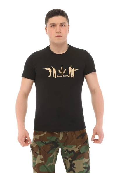 Single Sword Bisiklet Yaka Kısa Kollu Baskılı Kadın&Erkek T-Shirt ürün görseli 1