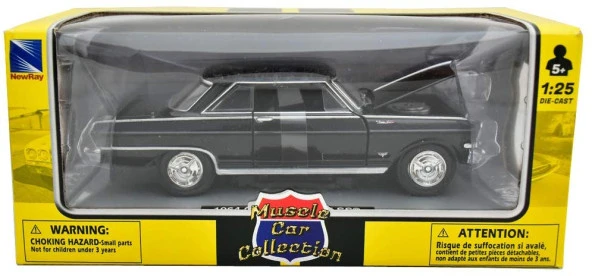 Newray 1964 Chevrolet Nova SS 1/25 Siyah Model Araba - Resim 6