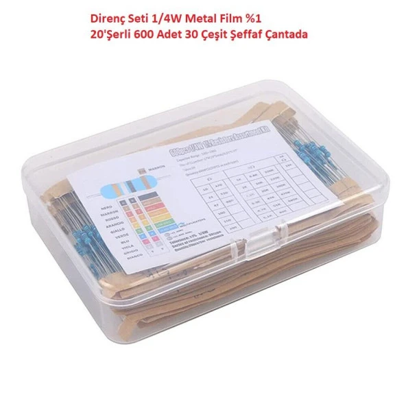 Direnç Seti 1/4W Metal Film 1 20Şerli 600 Adet 30 Çeşit Şeffaf Çantada ürün görseli 1