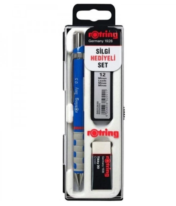 Rotring Tikky 0.5 Versatil Kalem Silgi+Uç Seti Mavi ürün görseli 1