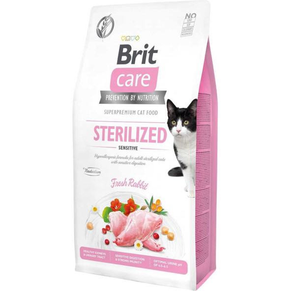 Brit care sterilised sensitive kısırlaştırılmış tavşanlı hassas yetişkin kedi maması 7kg rabbit ürün görseli 1