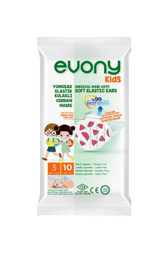 Evony Kids Yumuşak Elastik Kulaklı Cerrahi Maske 10'lu ürün görseli 1