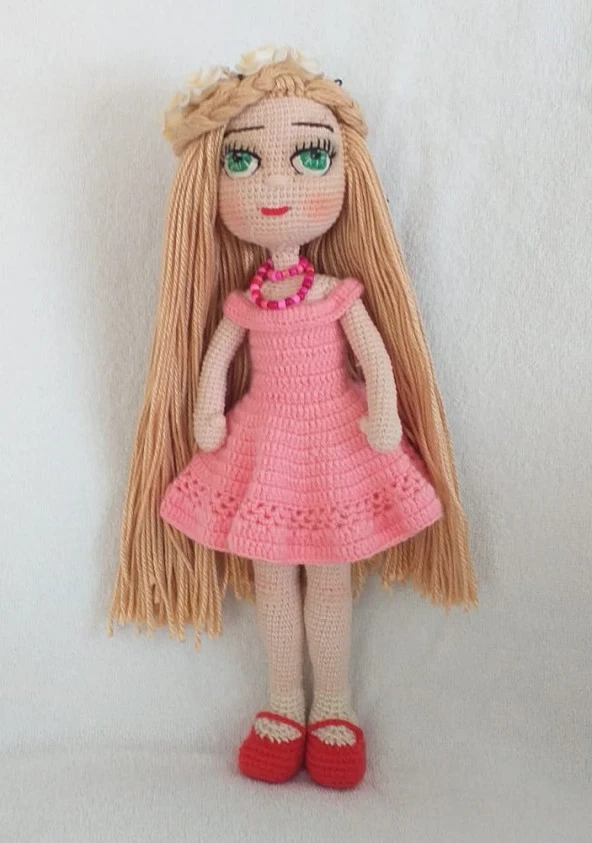 Pembe Prenses Bebek Amigurumi Organik Oyuncak ürün görseli 1