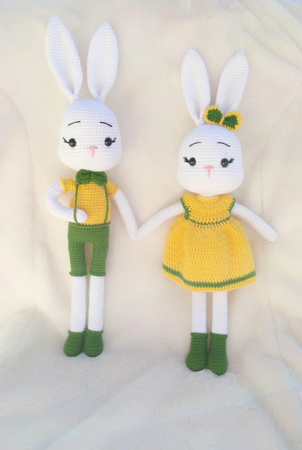Bay ve Bayan Sarışın Tavşan Amigurumi Organik Oyuncak ürün görseli 1